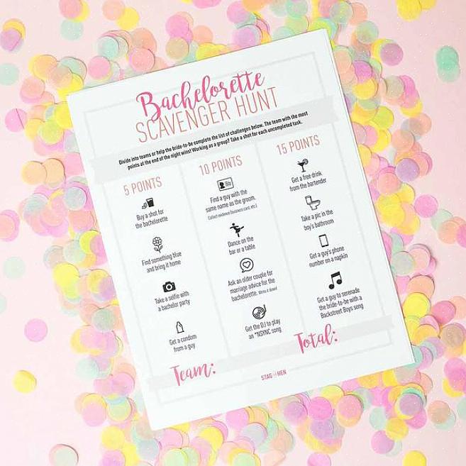 Her er en tjekliste med hele 100 bachelorette scavenger hunt opgaver